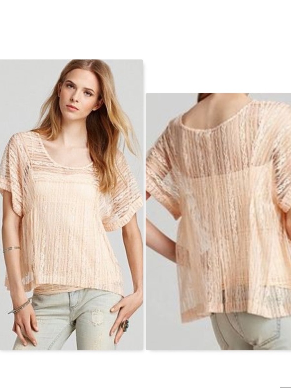 Free people peach tea body lace blouse size Small